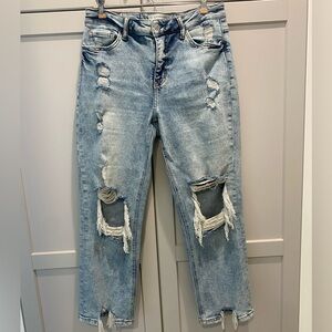 Lovervet straight crop jean, size 29, high distressing, acid wash